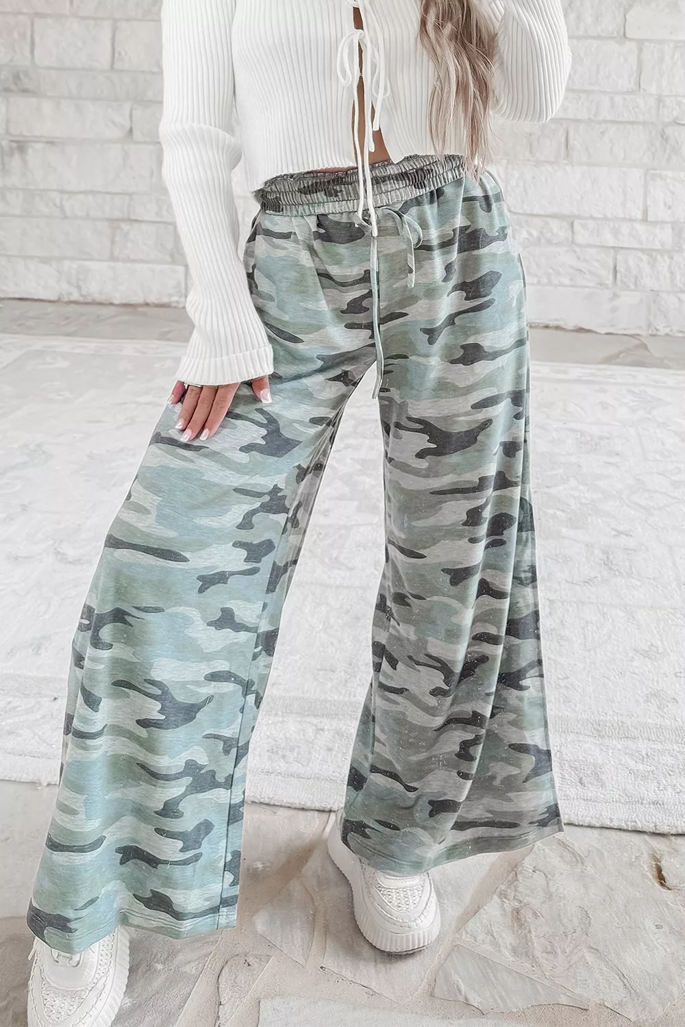 Camouflage Wide-Leg Drawstring Pants, image 2