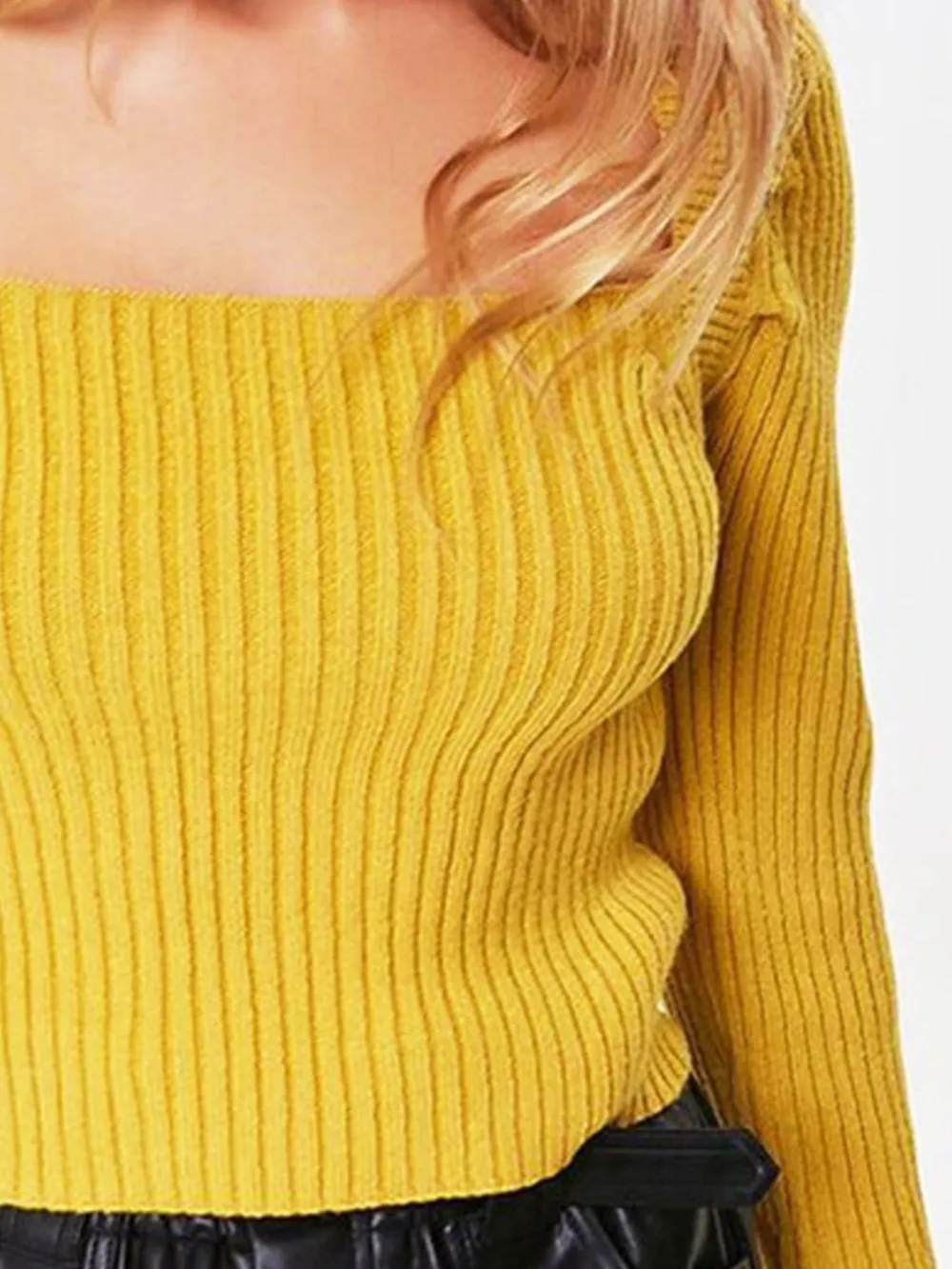 Ribbed Square Neck Long Sleeve Sweater, image 4