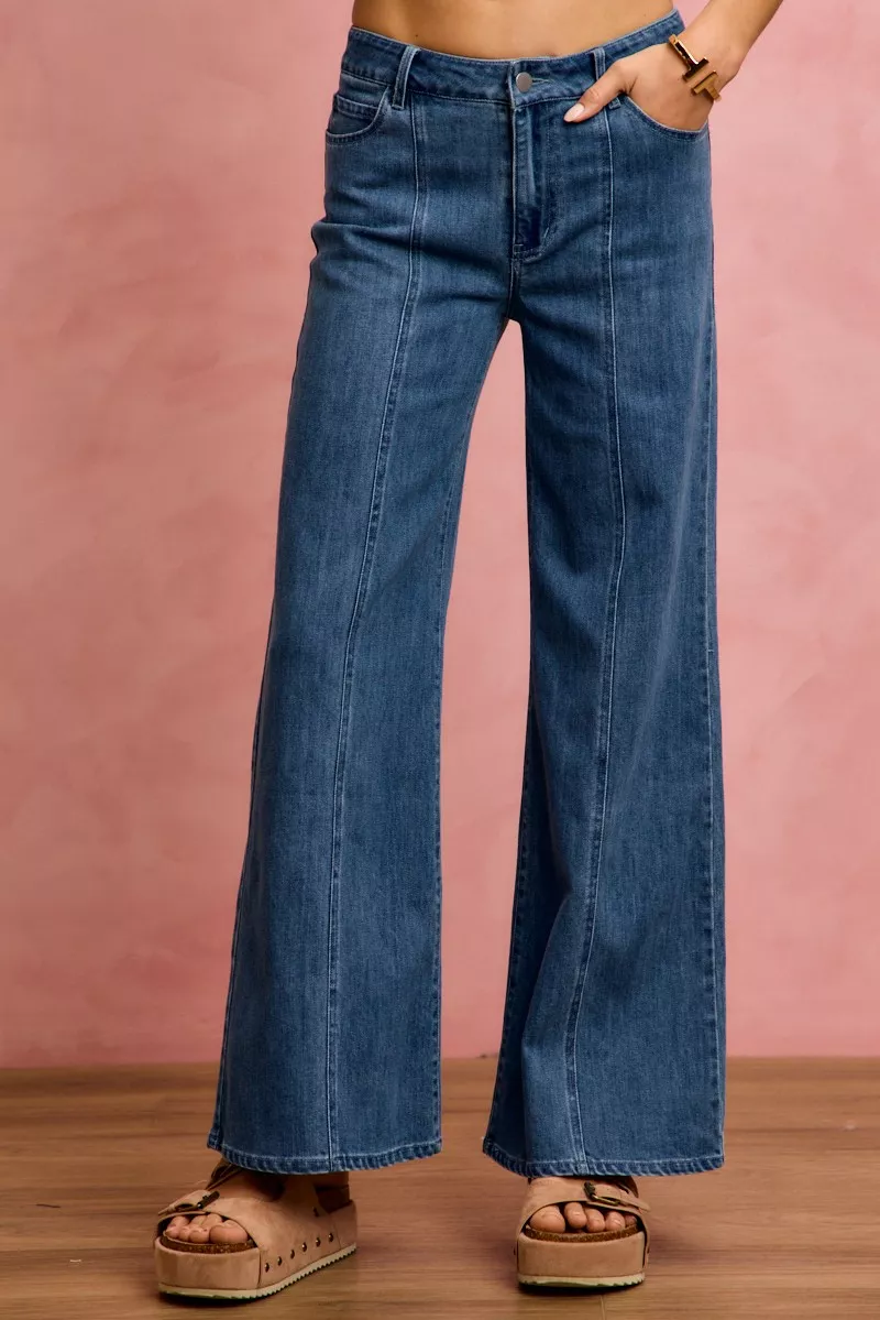 Seam Detail Mid Rise Stretch Denim Jeans, image 5