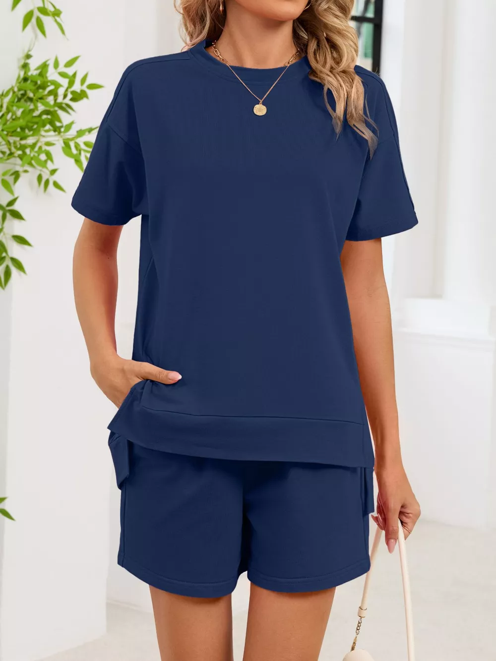Round Neck Short Sleeve T-Shirt and Shorts Set, image 9