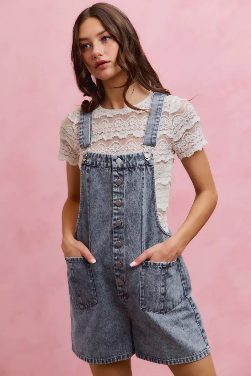 Denim Washed On Front With Adjustable Strap Romper, image 7