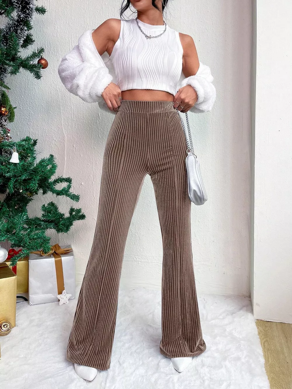Corduroy High Waist Flare Pants, image 23