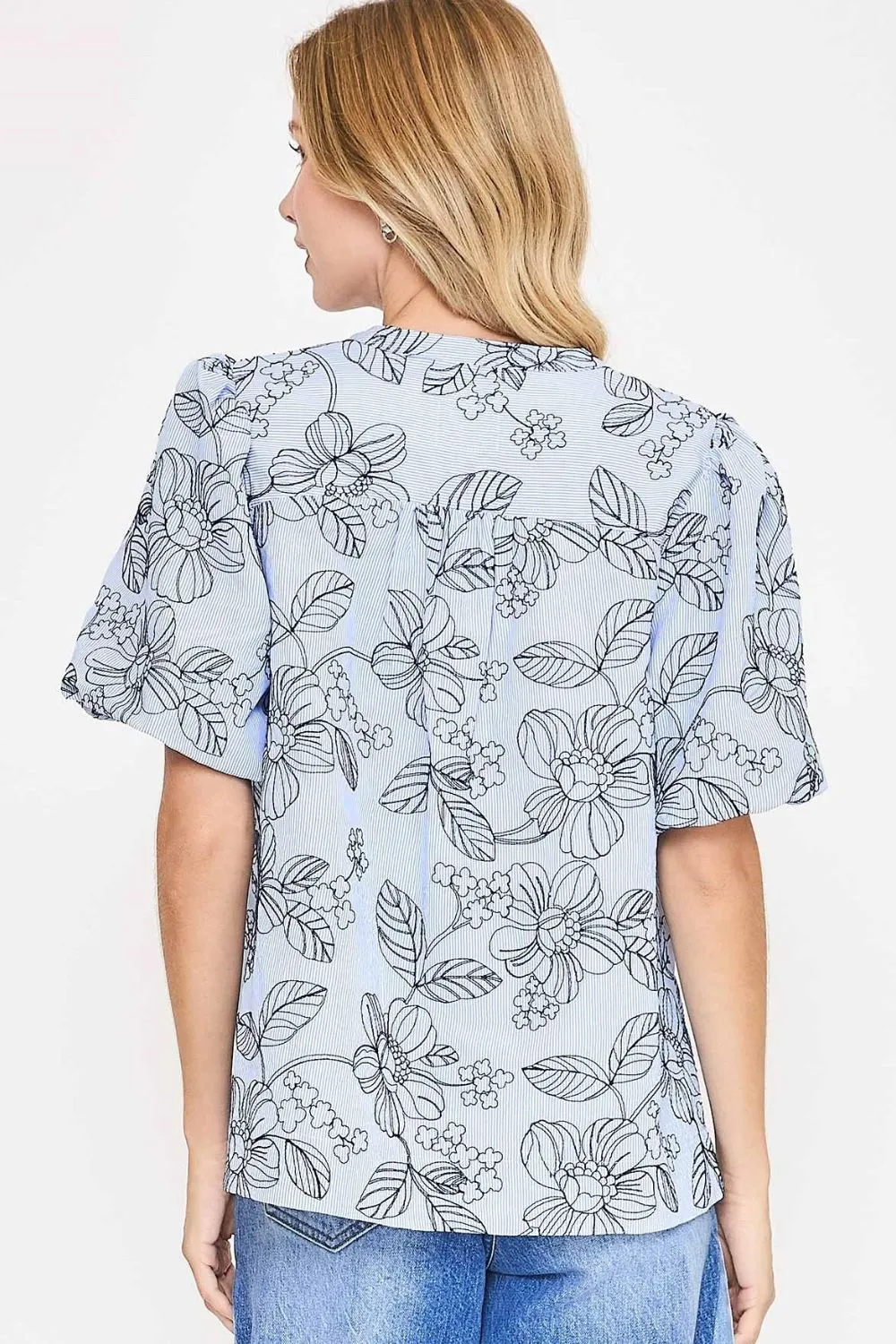 Floral Print Puff Sleeve Casual Blouse, image 3