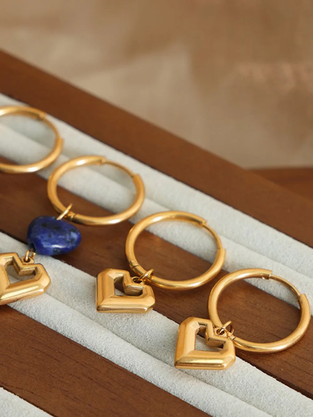 Heart Shape Lapis Lazuli Dangle Earrings, image 6