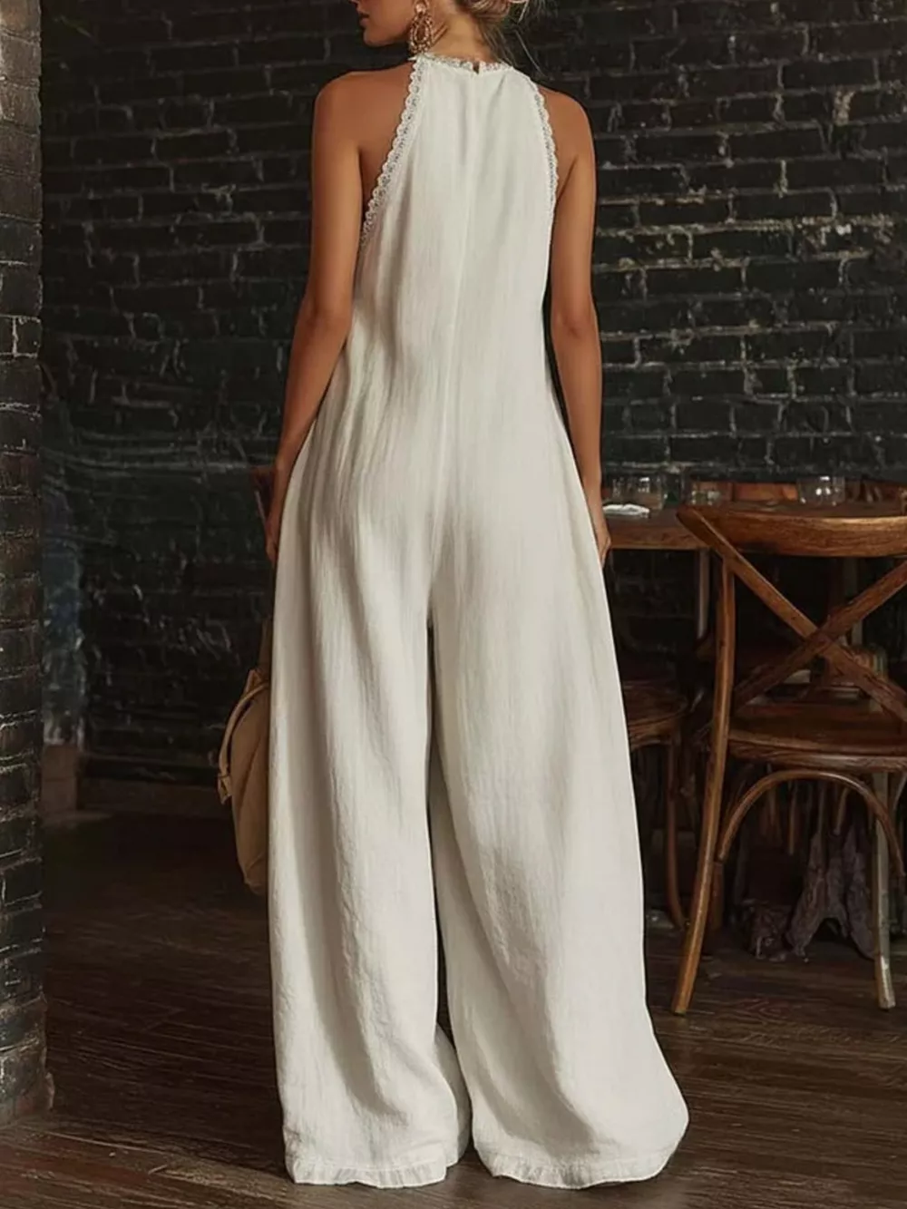 Full Size Lace Trim Wide-Leg Jumpsuit Plus Size, image 4