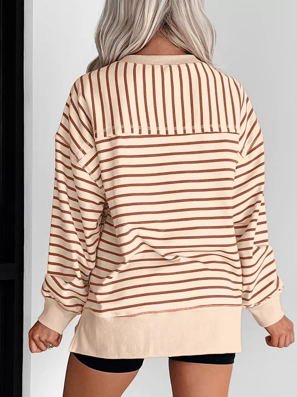 Striped Crew Neck Casual Sweatshirt, image 8