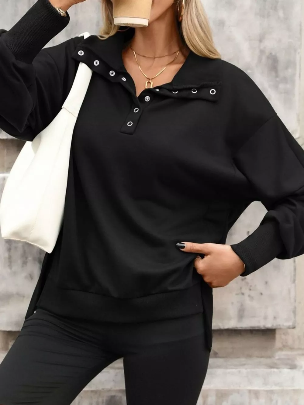 Side Slit Half Snap Sweatshirt, image 23