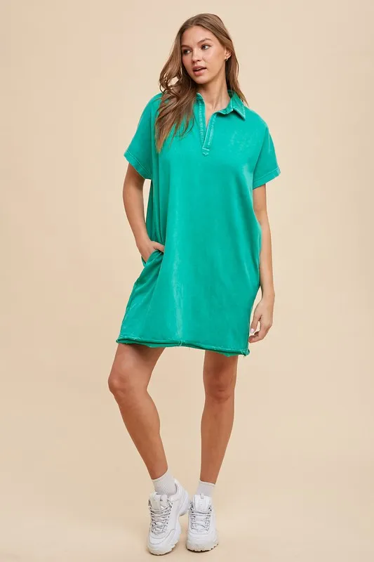 Mineral Washed Johnny Collar Short Sleeve Dress, image 5