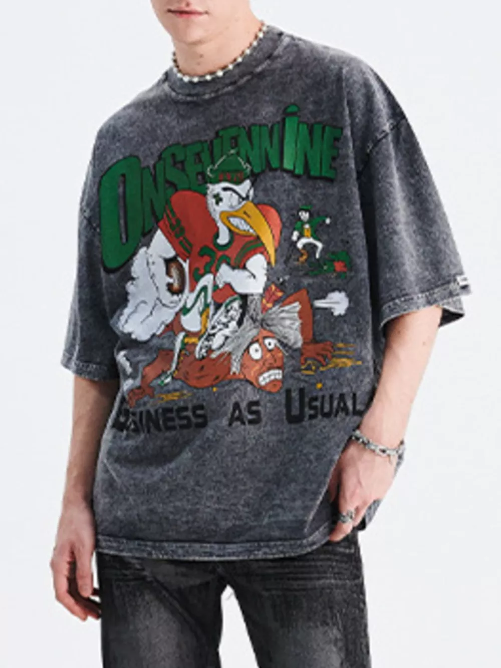 Men's Graphic Round Neck Oversized T-Shirt, image 3