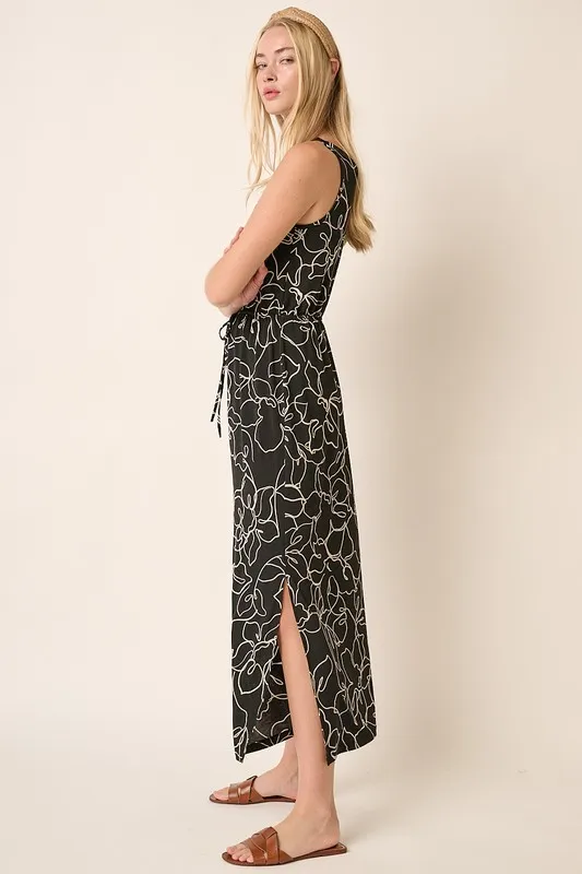 Side Slit Flower Print V-Neck Sleeveless Dress, image 3