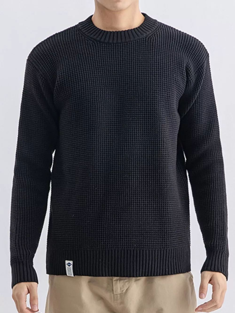 Men's Plus Size Waffle Knit Crew Neck Sweater