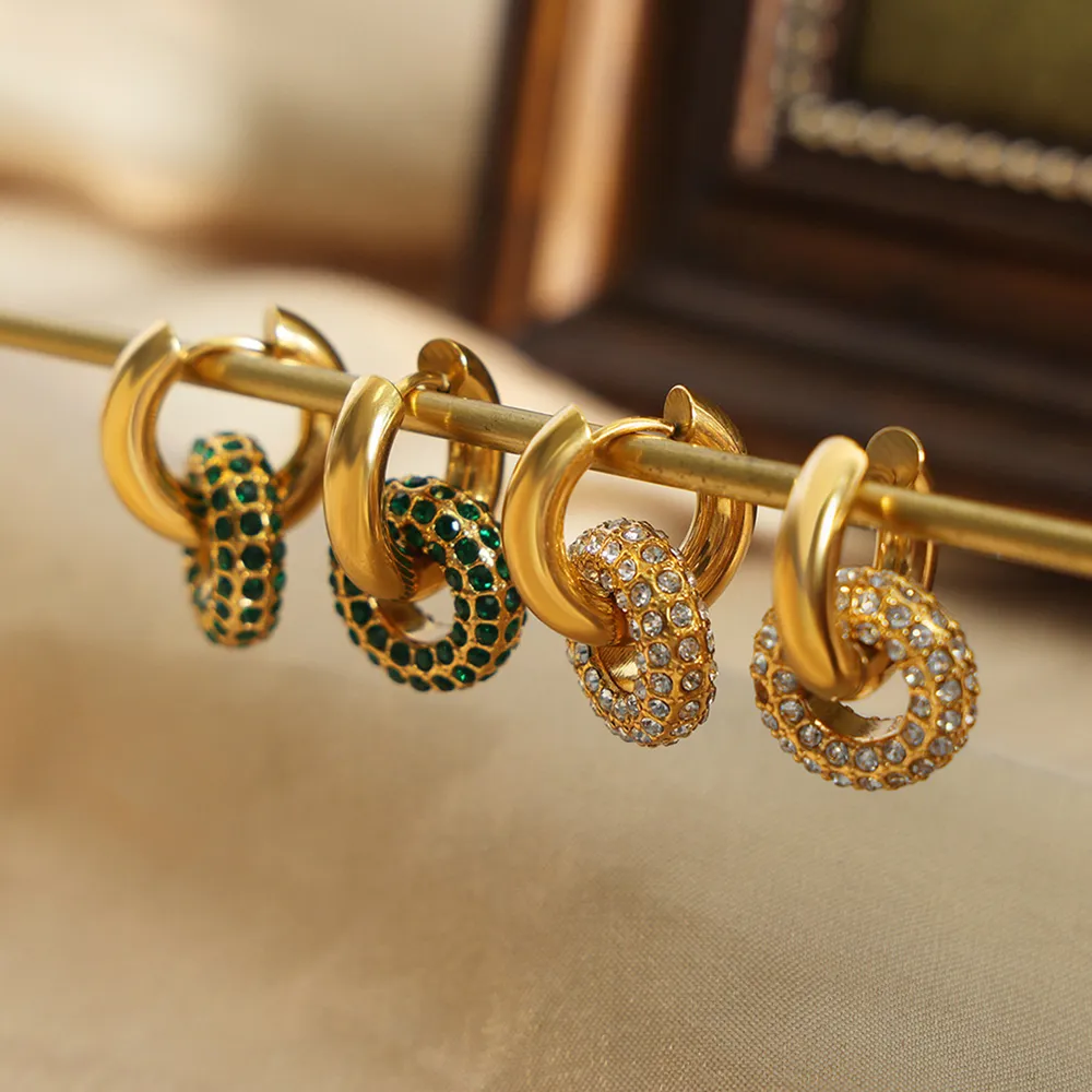 Titanium Steel Inlaid Zircon Double-Hoop Earrings, image 8