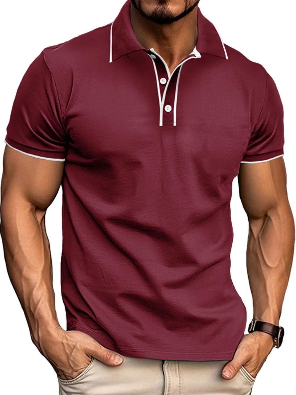 Men's Slim Fit Polo Shirt with Contrast Trim, image 11