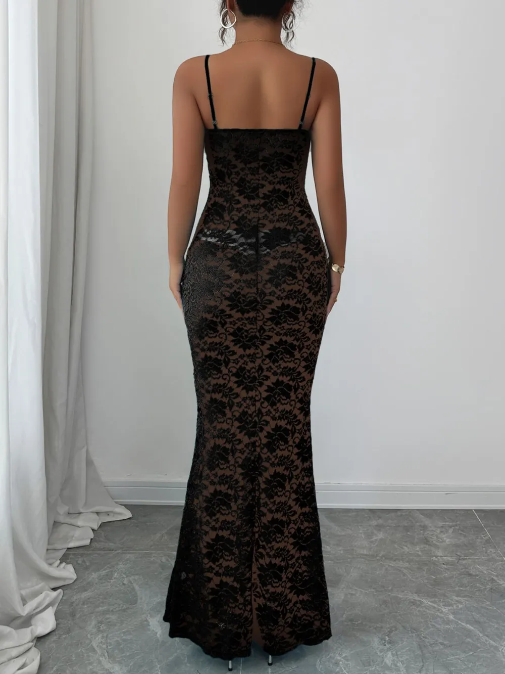 Lace Square Neck Maxi Cami Dress, image 5
