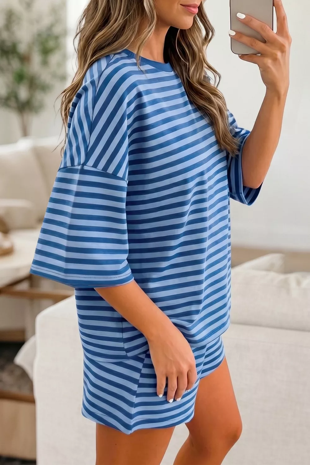 Striped Short Sleeve Top and Shorts Set, image 2
