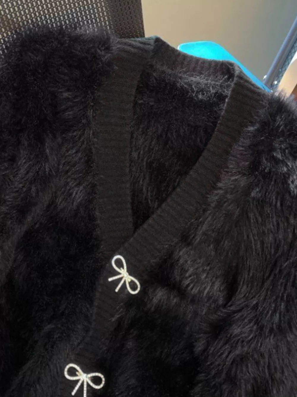 Fuzzy Bow Button Up Cardigan, image 13