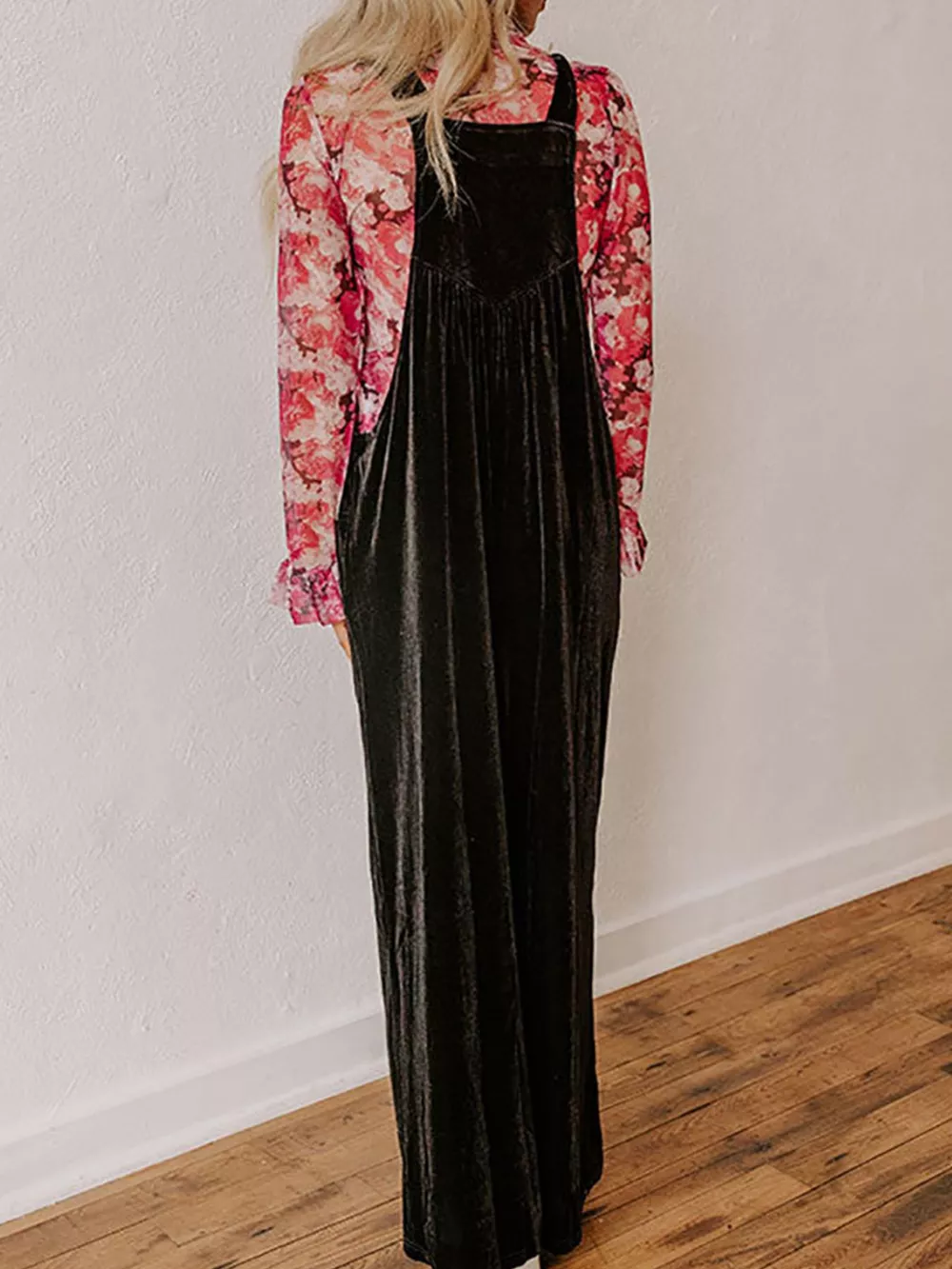 Velvet Wide Leg Overalls, image 4