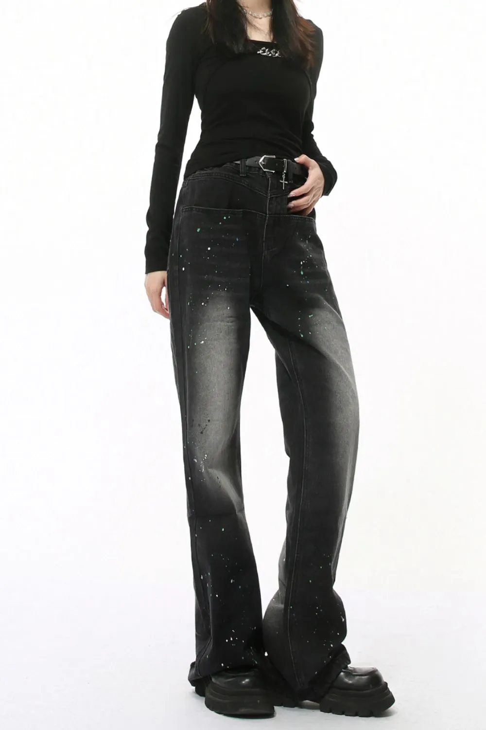 Splash Ink Washed Jeans with Pockets, image 5