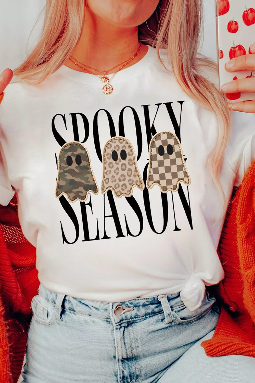 Full Size Spooky Season Ghosts Graphic Short Sleeve Halloween T Shirt Plus Size, image 4