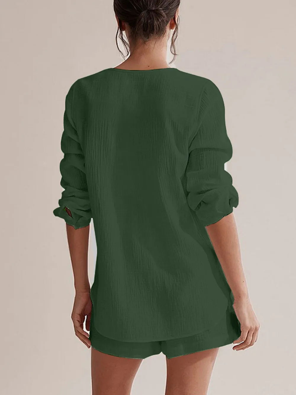 Notched Long Sleeve Top and Shorts Set, image 18