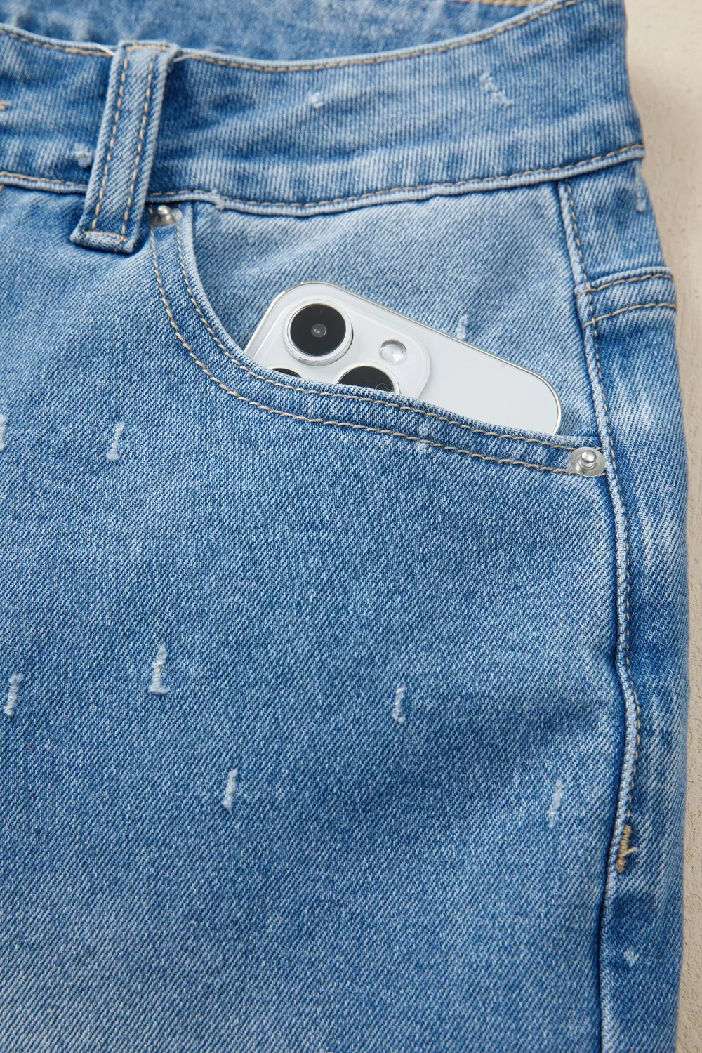 Distressed Detail Tummy Control Raw Hem Jeans, image 8