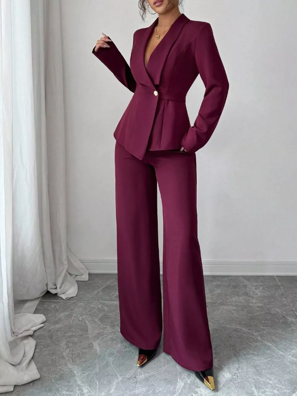 One Button Blazer and Pants Set, image 34