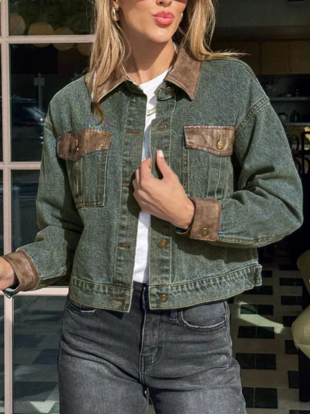 Button Up Chest Pockets Denim Jacket, image 3