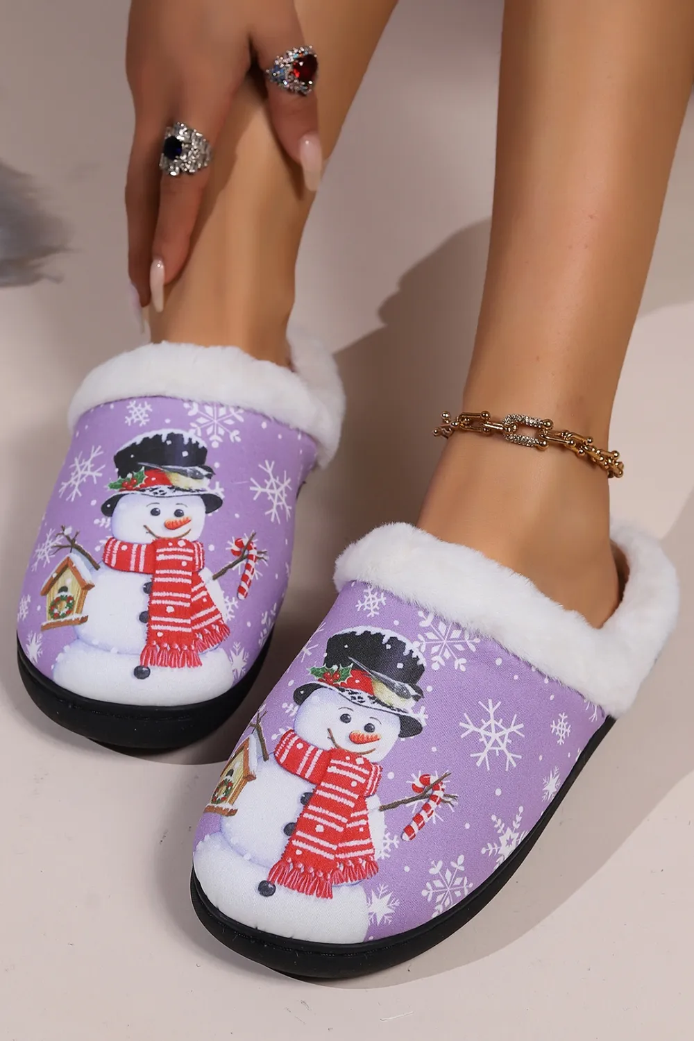 Snowman Round Toe Faux Fur Slippers, image 13