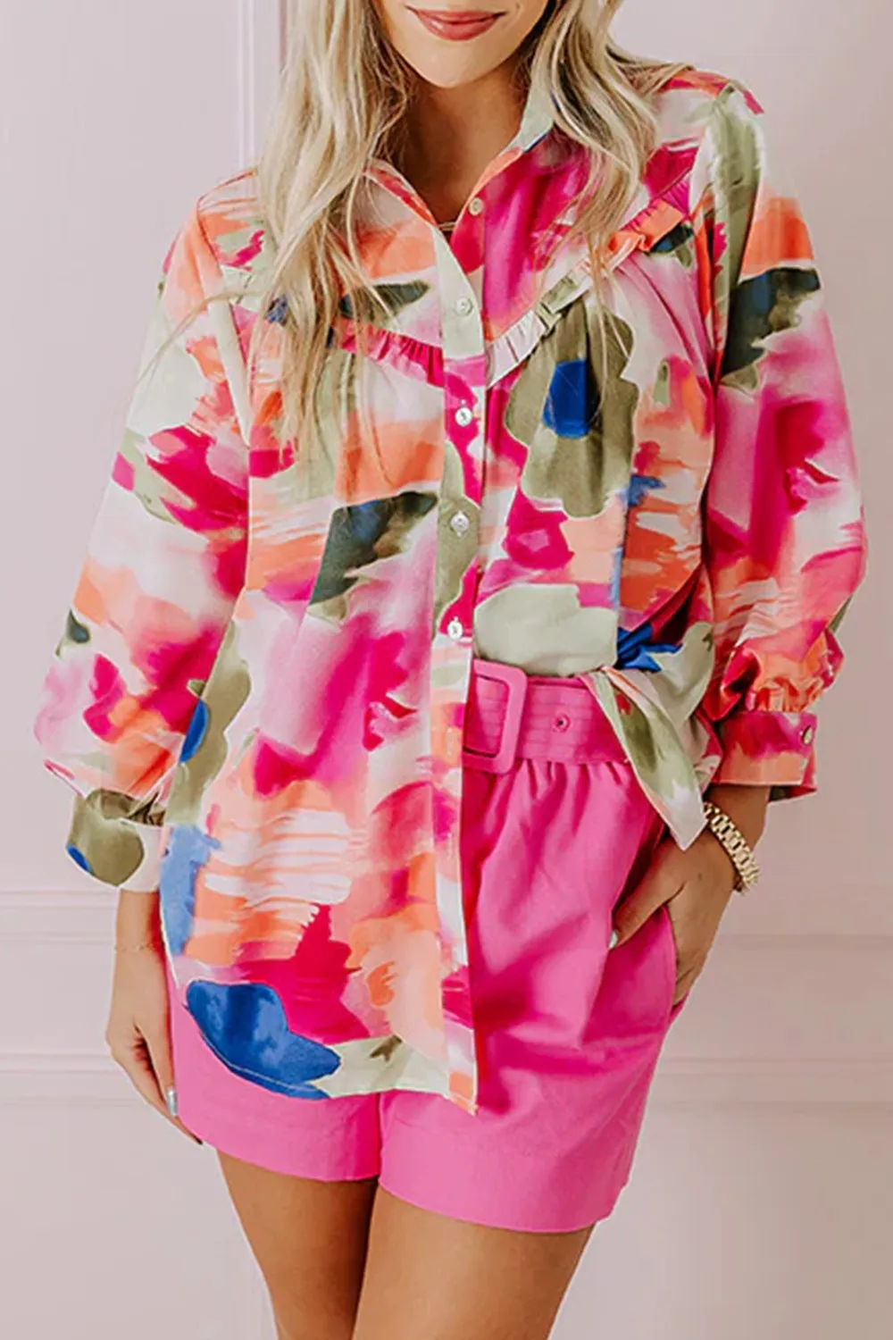 Abstract Print Collared Neck Long Sleeve Shirt, image 10