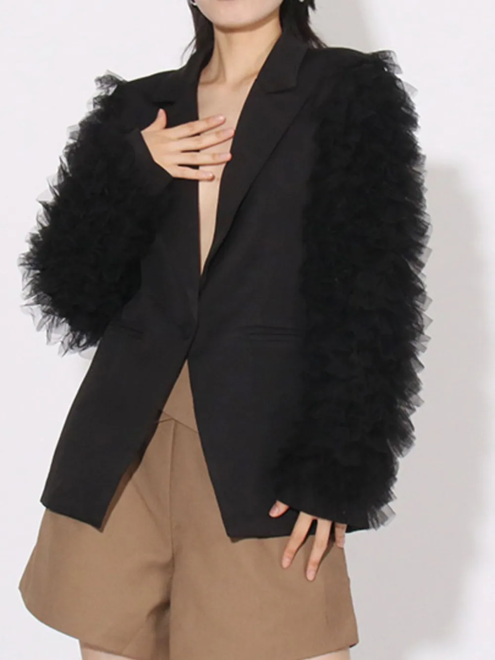 One Button Mesh Long Sleeve Blazer, image 2