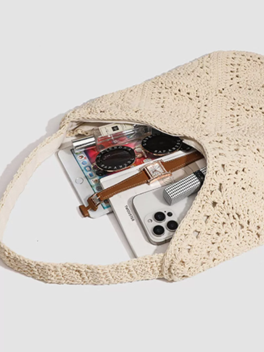 Bohemian Crochet Hollow-Out Tote Bag, image 5