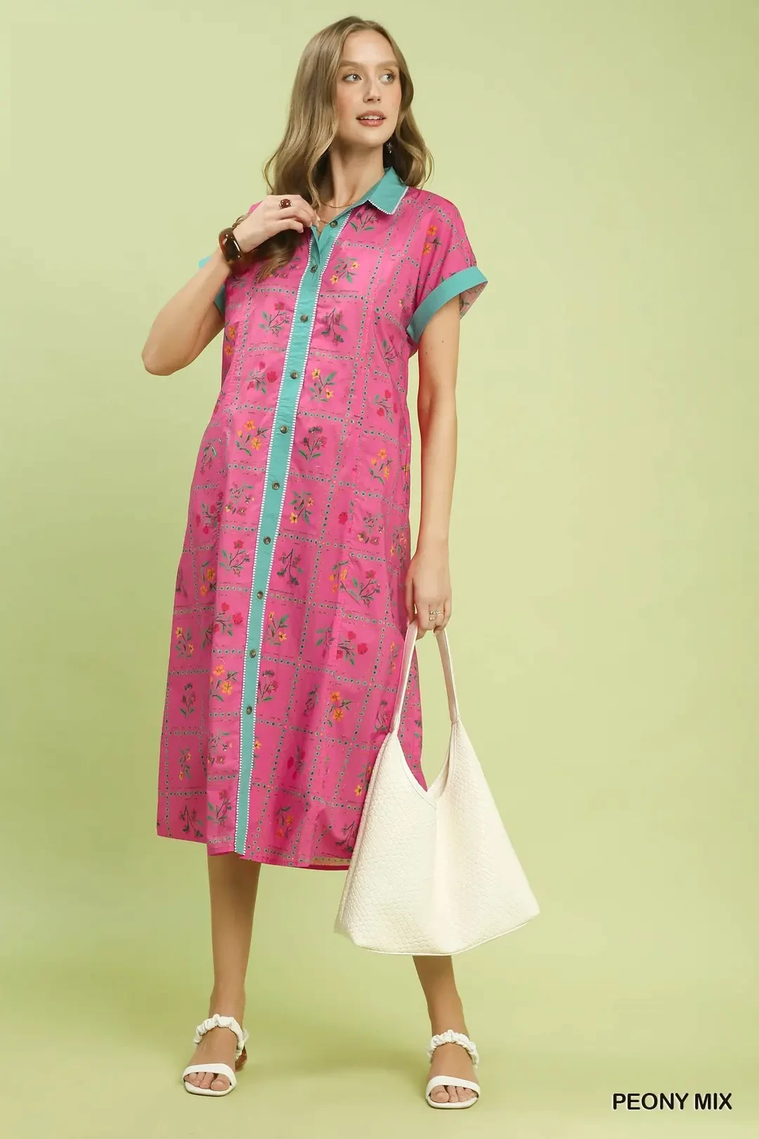 Mix Floral Button-Front Midi Dress, image 7