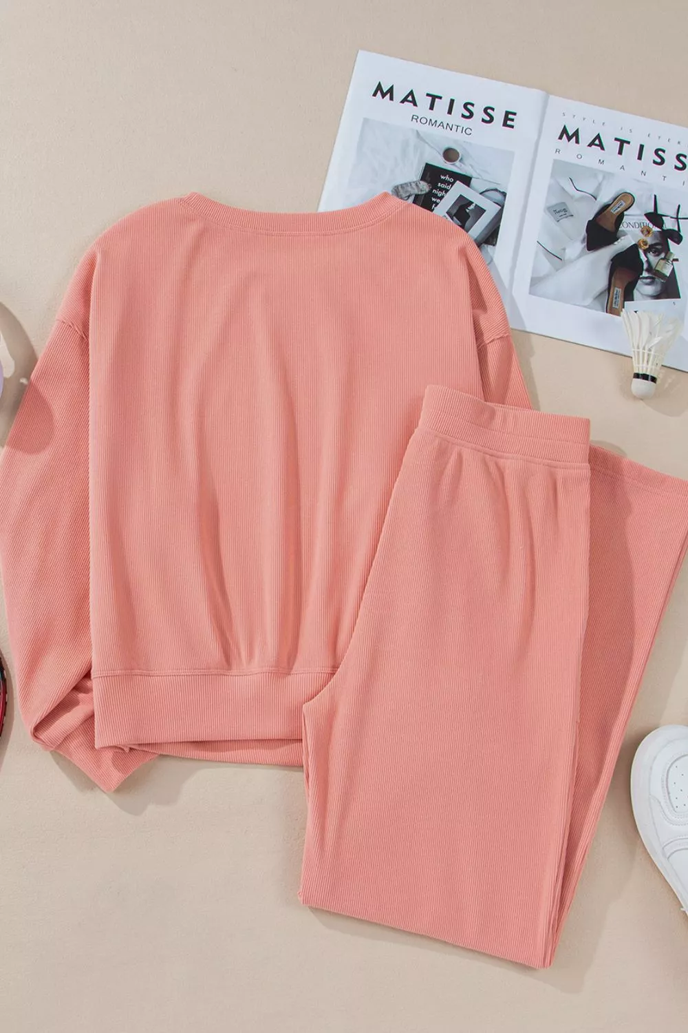 Round Neck Long Sleeve Top and Pants Set, image 9