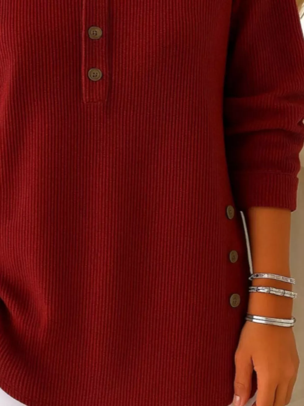 Full Size Button Detail Corduroy Top Plus Size, image 4