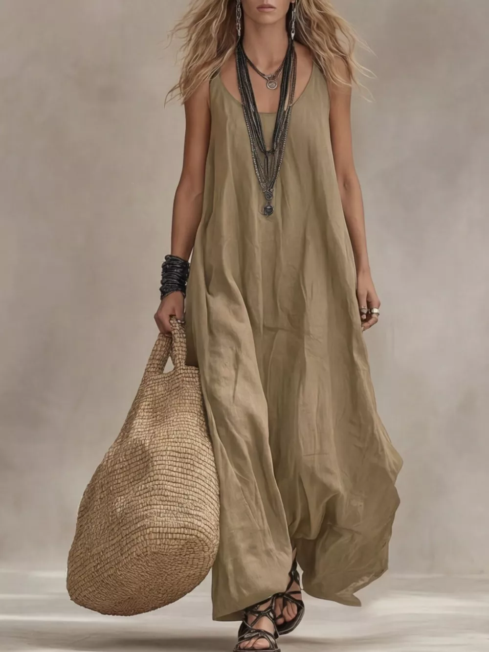 Full Size Scoop Neck Sleeveless Maxi Dress Plus Size, image 7