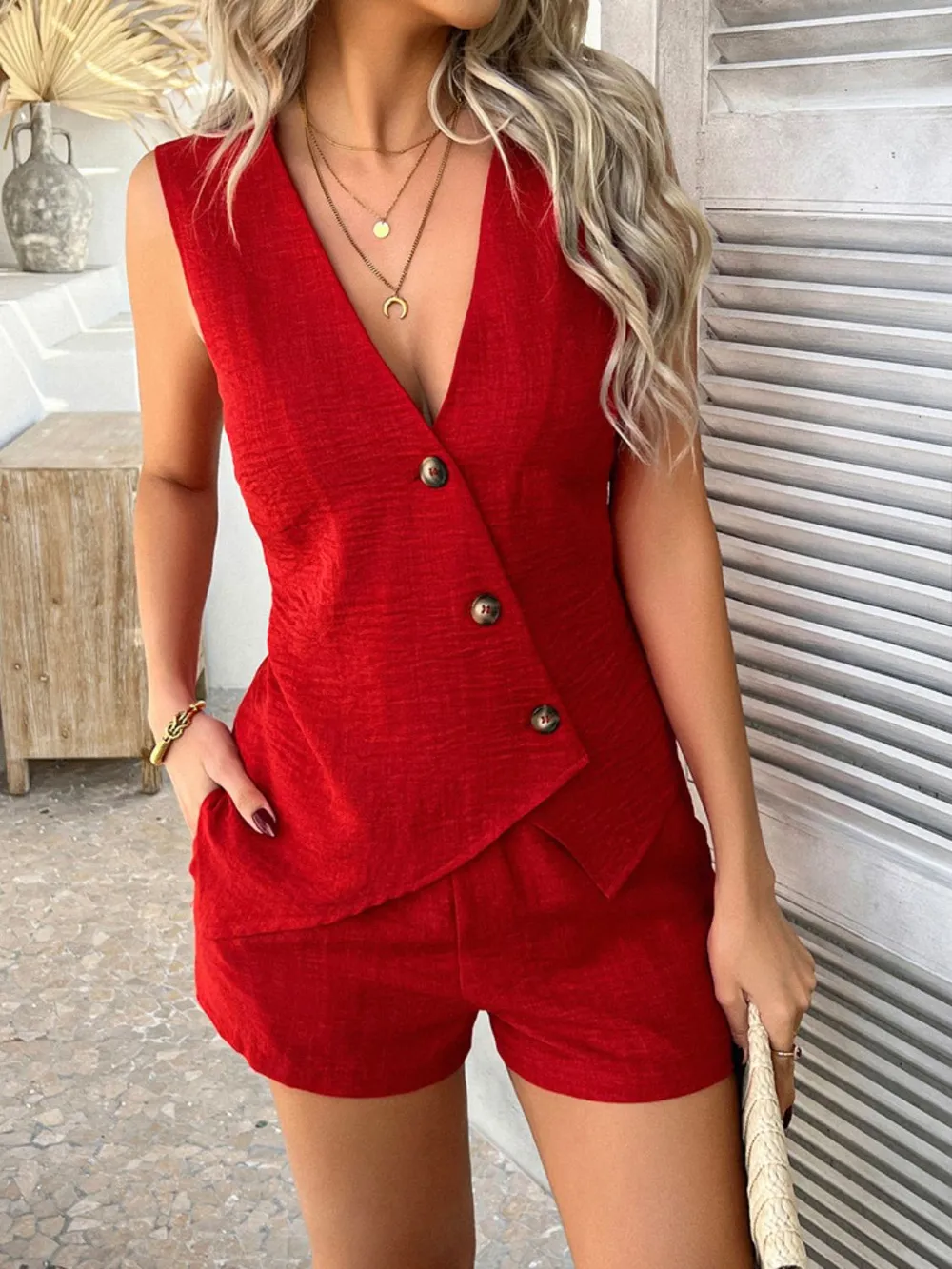 Button Down Sleeveless Top and Shorts Set, image 11