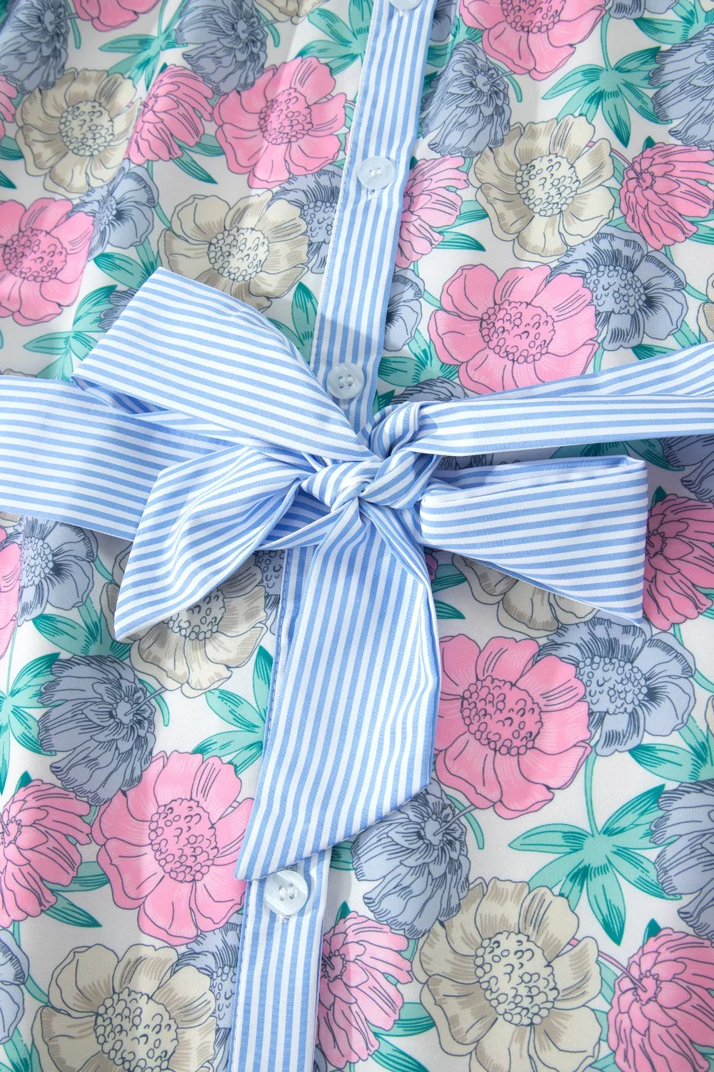 Floral Print Striped Contrast Trim Belted Short Dress, image 6