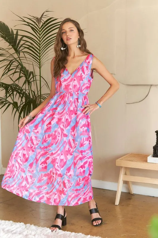 Abstract Floral V-Neck Maxi Dress, image 5