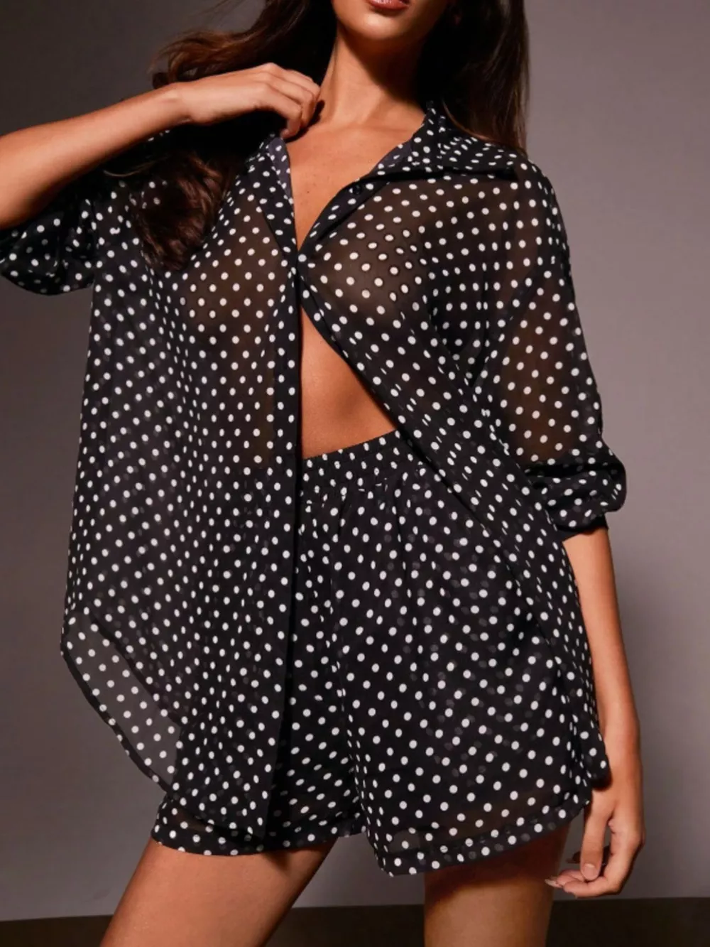 Polka Dot Button Up Shirt and Shorts Set