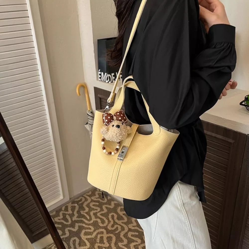 Leather Bucket Crossbody Bag, image 3
