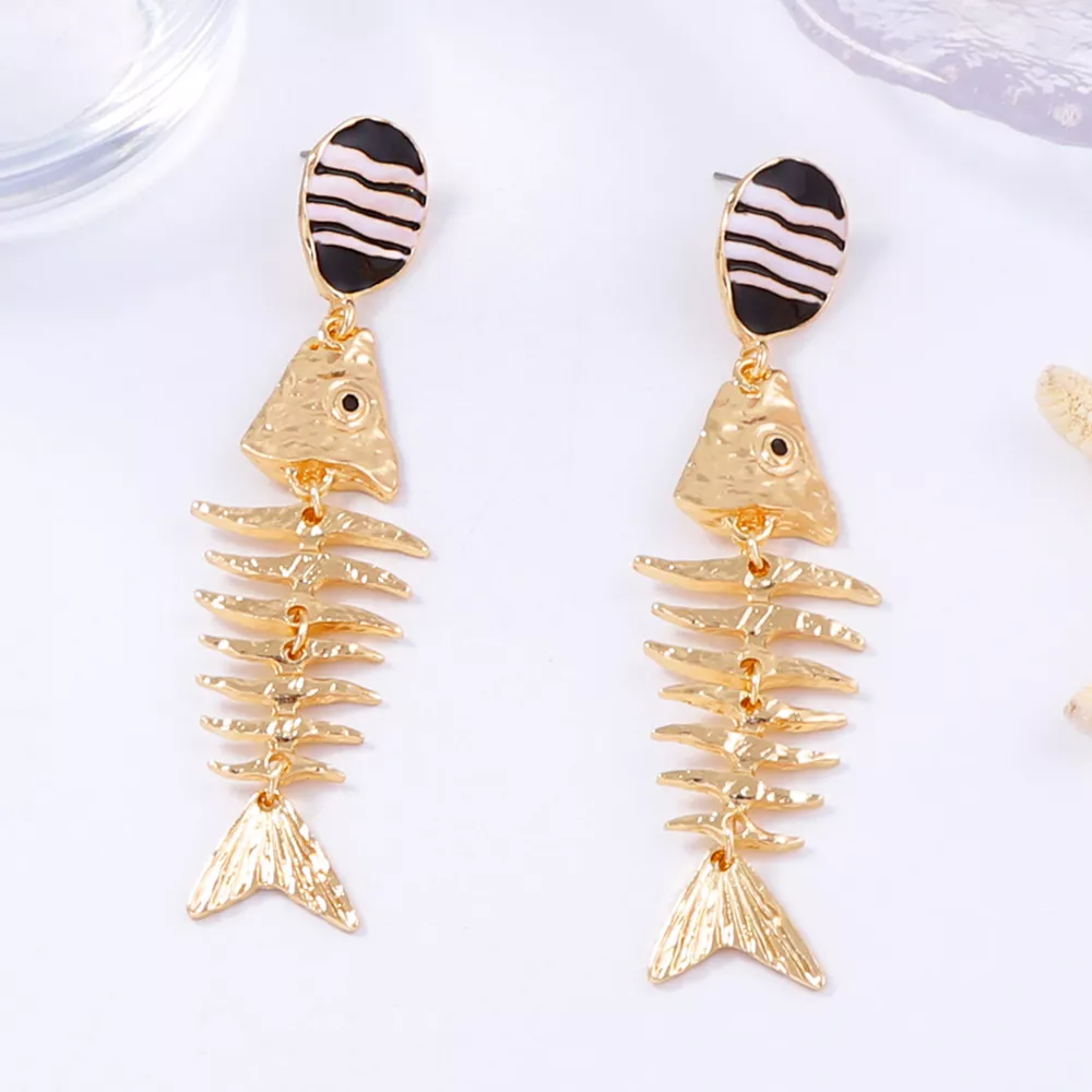 Striped Fishbone Drop Earrings, image 2