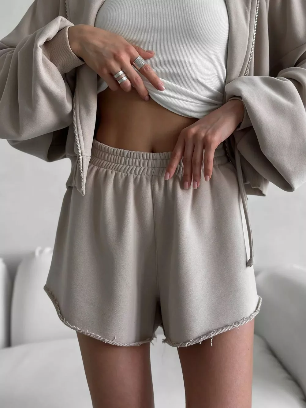 Zip Up Long Sleeve Outerwear and Shorts Set, image 32