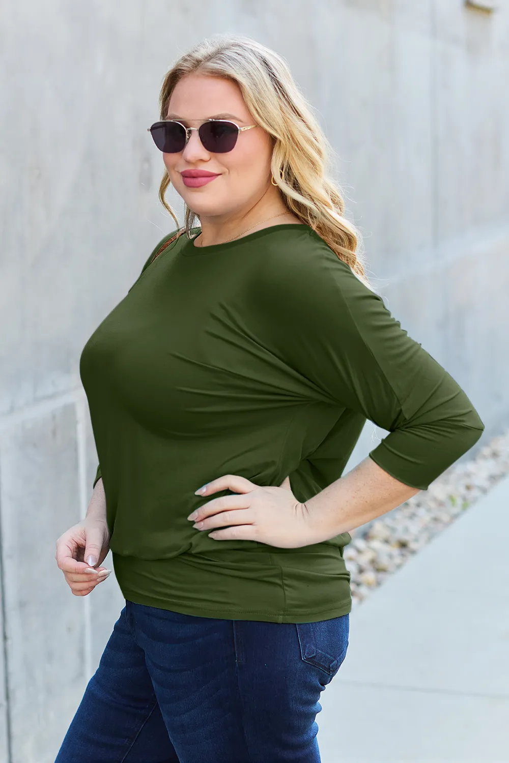 Full Size Round Neck Batwing Sleeve Top, image 22