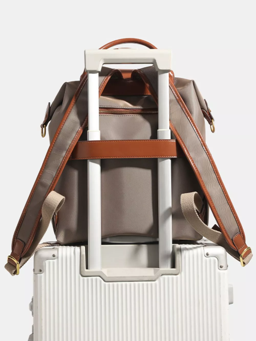 Leather Trim Backpack Bag, image 6