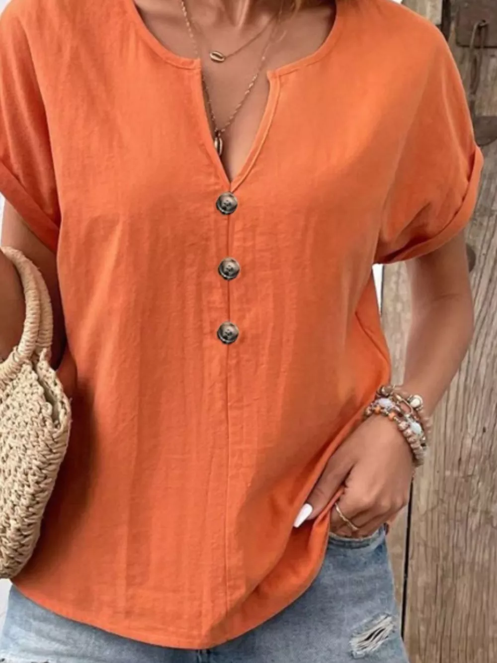 Notched Short Sleeve Blouse, image 6