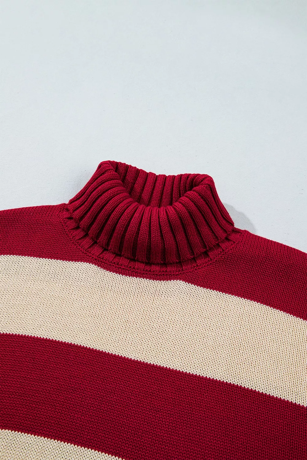 Stripe Ribbed Trim High Neck Relaxed Pullover Sweater, image 11