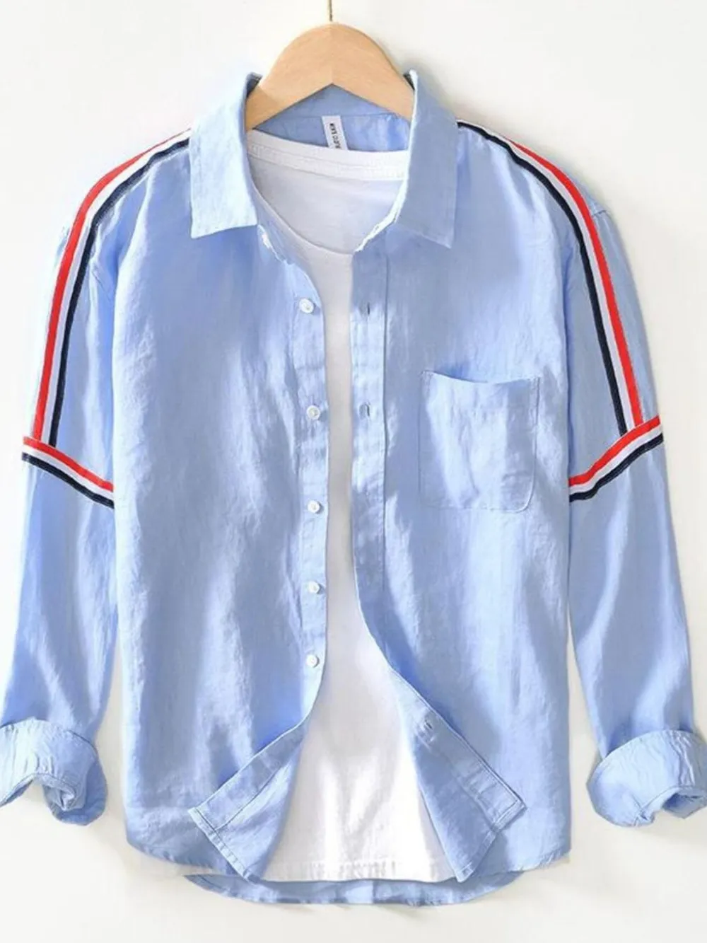 Men's Plus Size Button Up Striped Long Sleeve Shirt, image 2