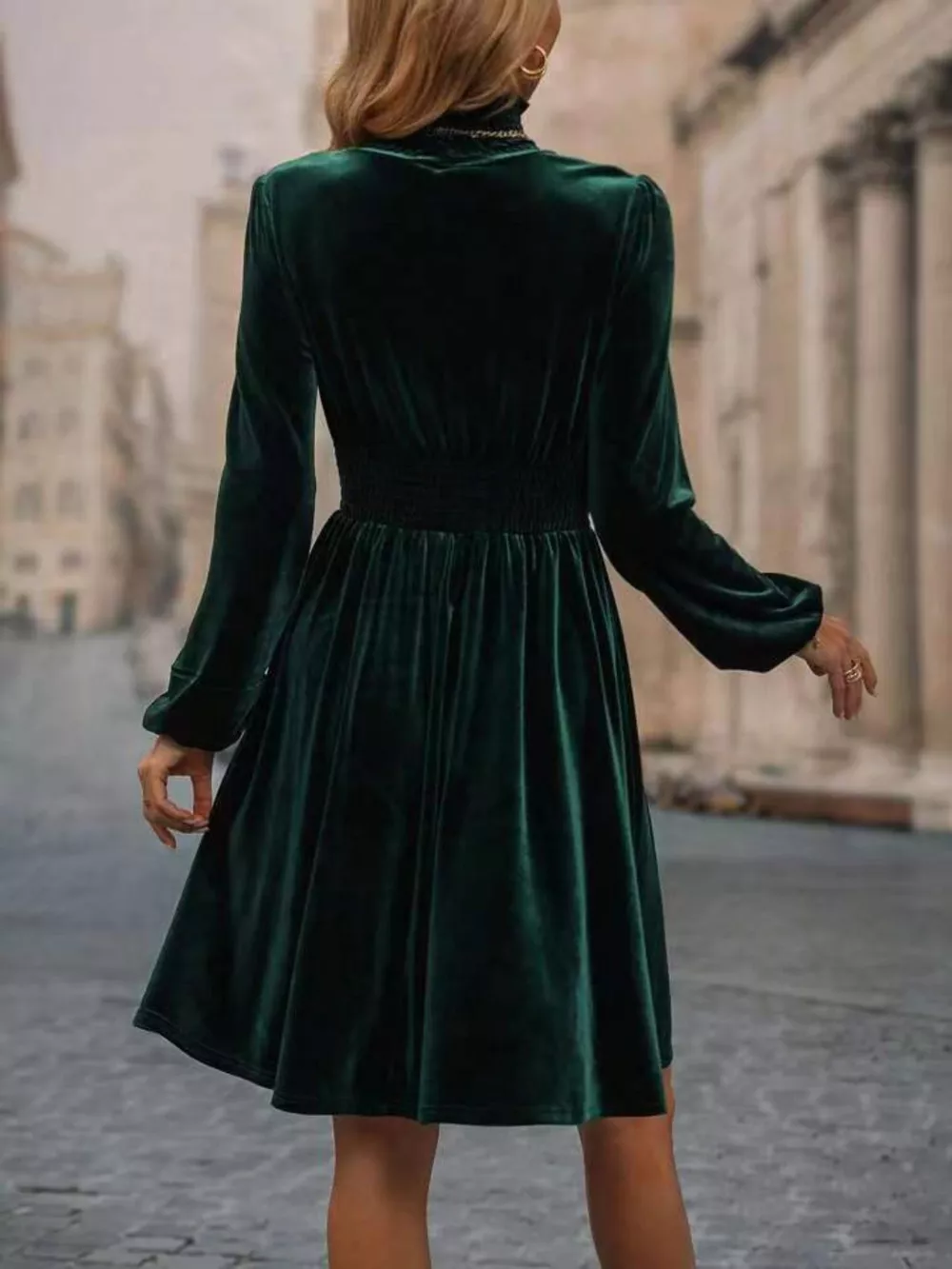 Velvet High Neck Long Sleeve A-Line Dress, image 6