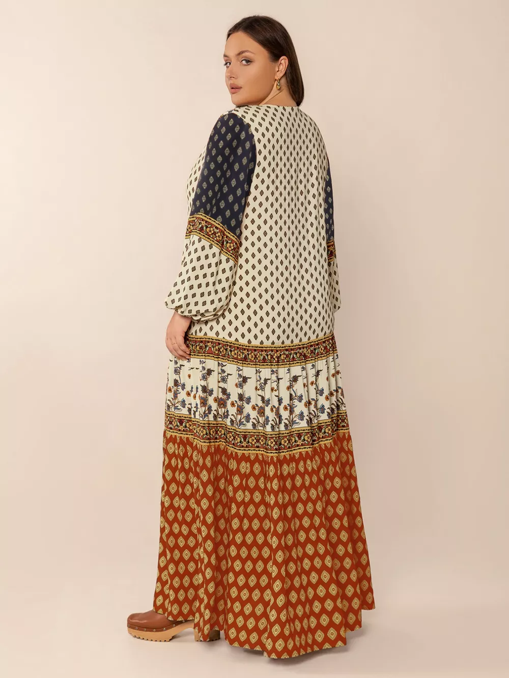 Plus Size Notched Balloon Sleeve Maxi Dress, image 8