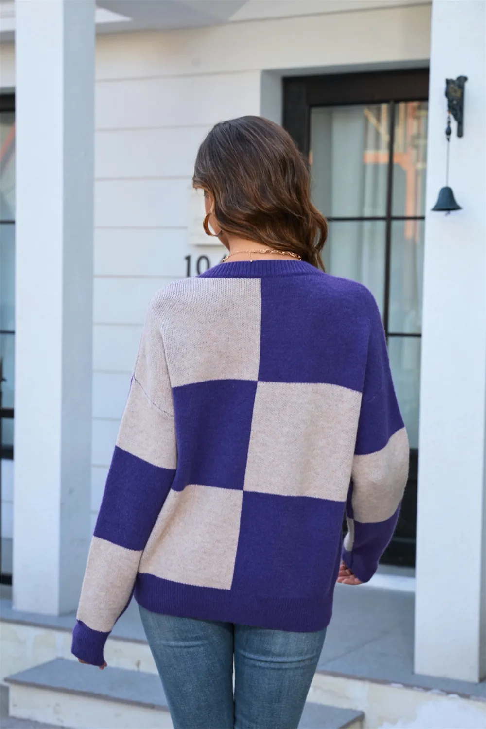 Color Block Round Neck Dropped Shoulder Sweater, image 18